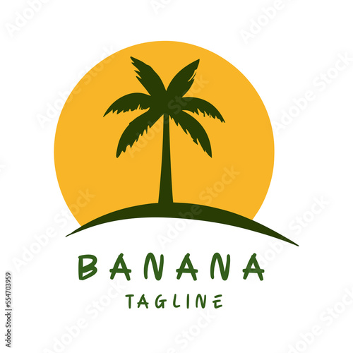 Flat Style Tree Banana Logo Design. Tree Banana fruit logo design template. Vector.