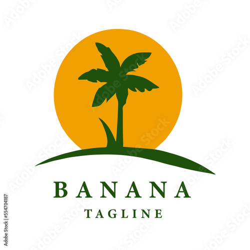 Flat Style Tree Banana Logo Design. Tree Banana fruit logo design template. Vector.