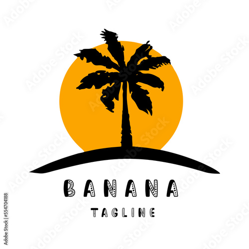 Flat Style Tree Banana Logo Design. Tree Banana fruit logo design template. Vector.