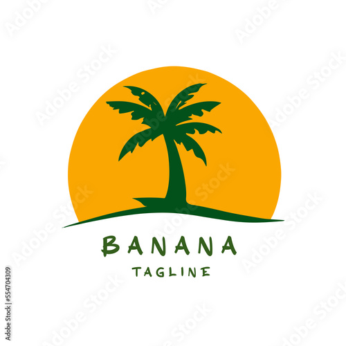 Flat Style Tree Banana Logo Design. Tree Banana fruit logo design template. Vector.