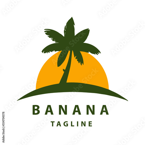Flat Style Tree Banana Logo Design. Tree Banana fruit logo design template. Vector.