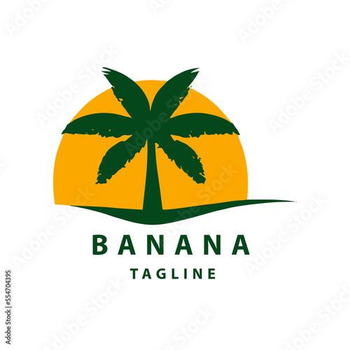 Flat Style Tree Banana Logo Design. Tree Banana fruit logo design template. Vector.