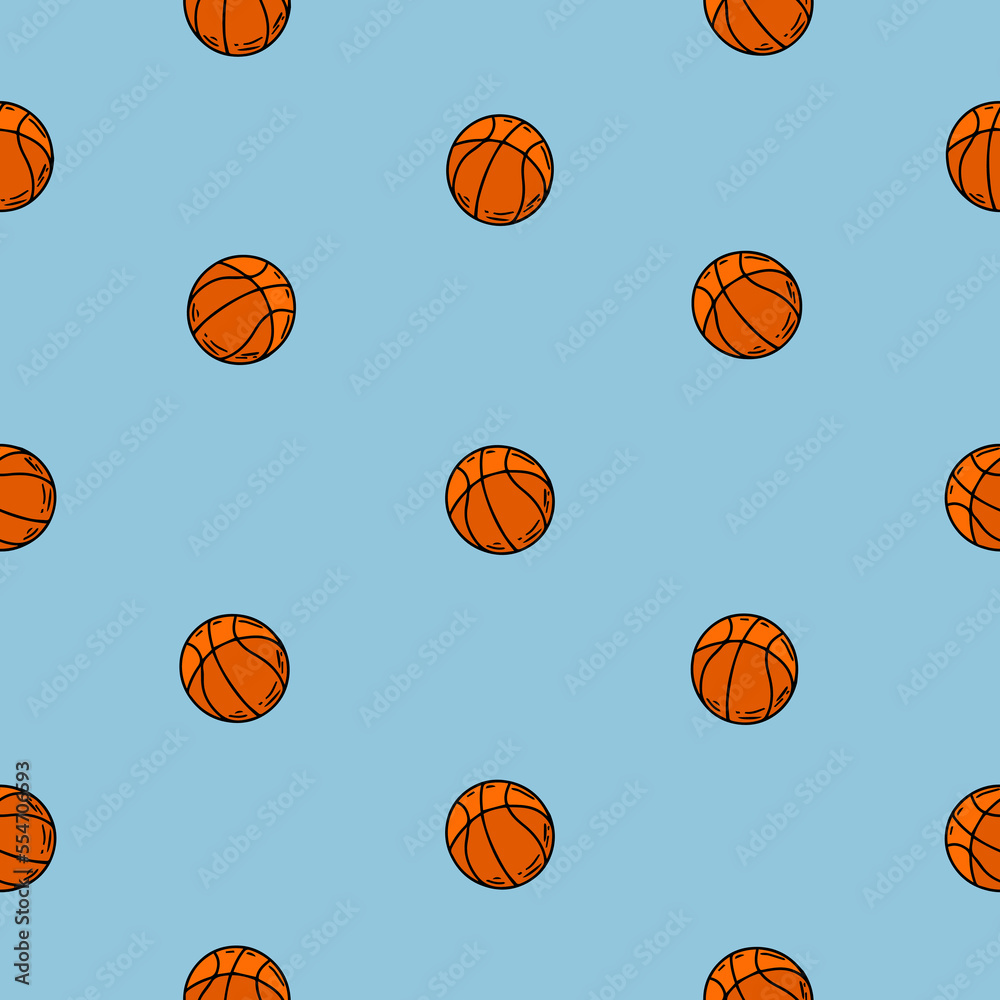 basketball print for textiles. Seamless pattern with basketball ball, text and grunge texture.