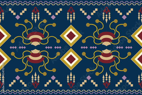 Ethnic fabric pattern geometric style. Sarong Aztec Ethnic oriental pattern traditional blue background. Abstract,vector,illustration. Use for texture,clothing,wrapping,decoration,carpet.