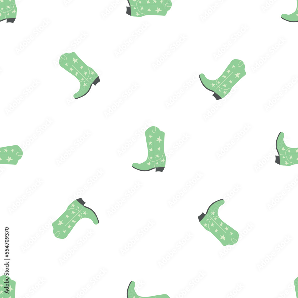Cowboy boots with ornament seamless pattern. Wild west theme. Hand drawn colored trendy vector illustration on white background Cowboy boots with ornament seamless pattern. Wild west theme. Hand drawn colored trendy vector illustration on white background