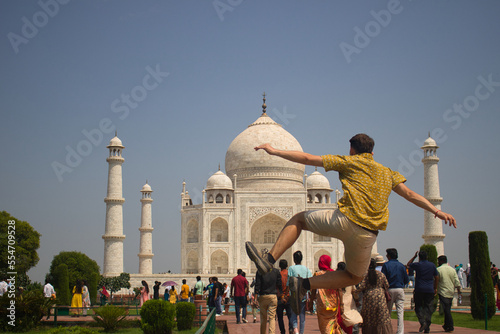 Man jumping in Taj Mahal