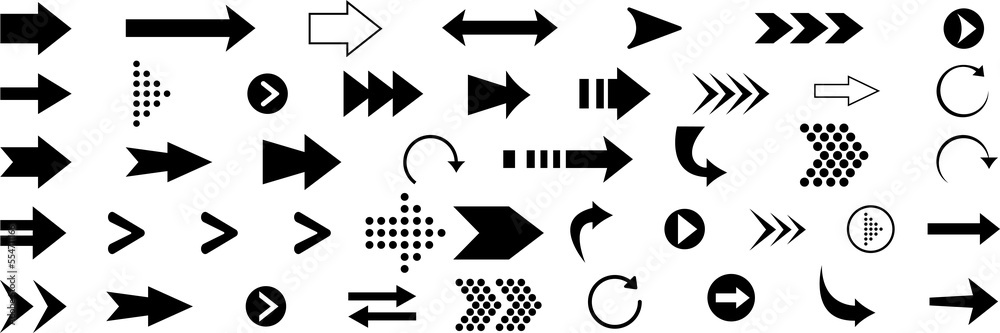 Set of vector arrow icons. 42 arrows in one set on transparent ...