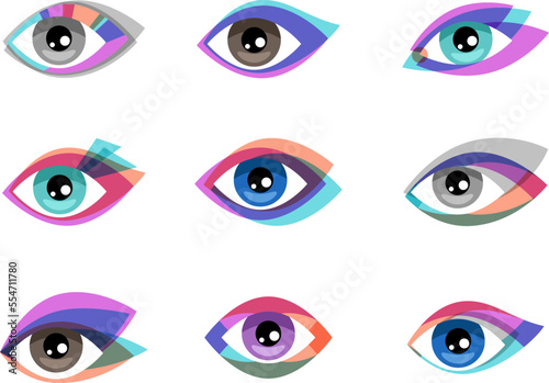 Eye logo collection. Eyes graphic symbols, healthy vision and creative eyeball logo set on white