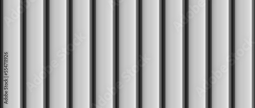 Vector silver metal wall texture. Metallic striped corrugated roofing tile. Chrome fence seamless pattern. Steel gray realistic background. Flooring striped sheet construction. Industrial chrome plate