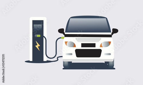 electric car charging, front view. Electric car charging station isolated on white background. 