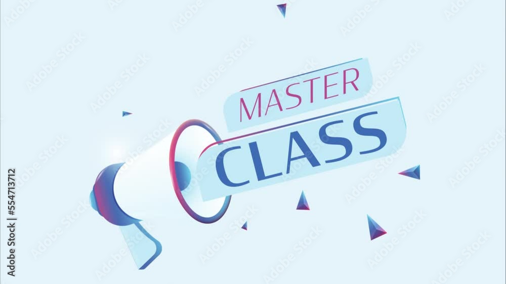 Master class text with 3d realistic megaphone animation. Megaphone sign banner for promo video. 4K animation Master class text with 3d realistic megaphone animation. Megaphone sign banner for promo video. 4K animation