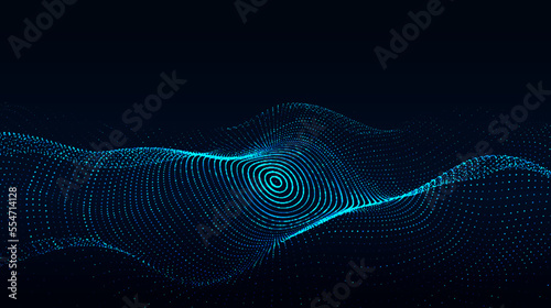 Abstract technology circle blue wave. Flow of particles. Big data transfer visualization. Vector illustration.