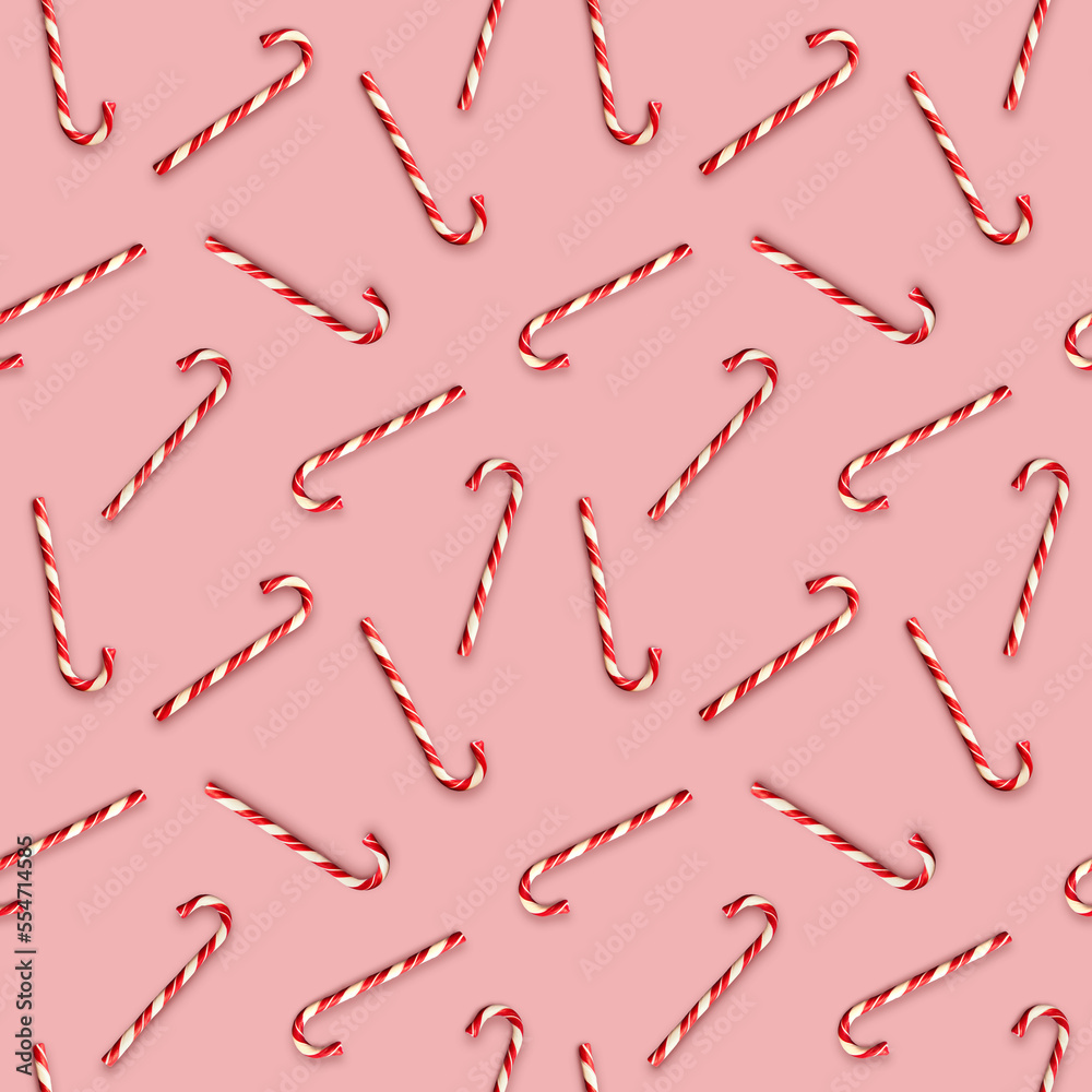 Seamless pattern with Christmas candies on bright pink background. Creative minimal X mas art. Copy space. Flat lay. Seamless pattern with Christmas candies on bright pink background. Creative minimal X mas art. Copy space. Flat lay.