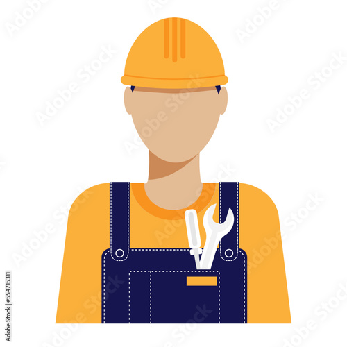 builder info icon, worker icon with tools, worker icon in flat style, vector illustration