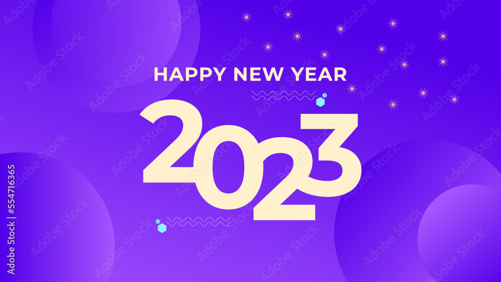 2023 HAPPY NEW YEAR BACKGROUND DESIGN VECTOR TEMPLATE. GRADIENT COLOR. GOOD FOR GREETING CARD, POSTER, BANNER, MODERN WEBSITE, WALLPAPER, COVER DESIGN 