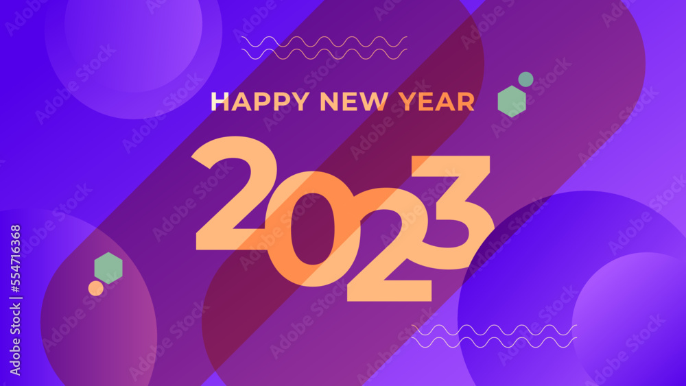 2023 HAPPY NEW YEAR BACKGROUND DESIGN VECTOR TEMPLATE. GRADIENT COLOR. GOOD FOR GREETING CARD, POSTER, BANNER, MODERN WEBSITE, WALLPAPER, COVER DESIGN 