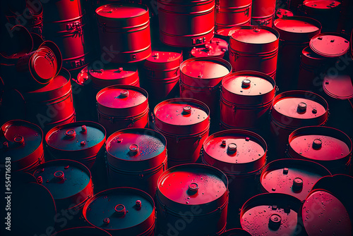 Red oil barrels. Generative AI