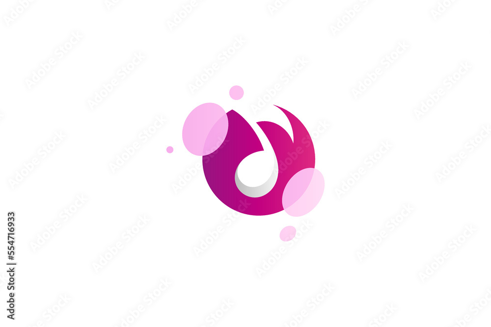 music note symbol logo design with bubble effect in circle shape design
