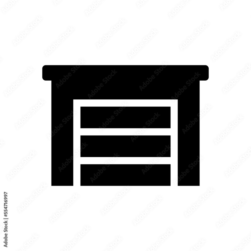 Garage icon. Automatic sectional overhead doors. Black silhouette. Front view. Vector simple flat graphic illustration. Isolated object on a white background. Isolate.