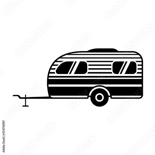 Motorhome trailer icon. Camper, caravan. Black contour linear silhouette. Side view. Editable strokes. Vector simple flat graphic illustration. Isolated object on a white background. Isolate.