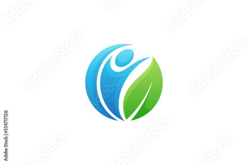 Healthy life logo with people and leaves template design