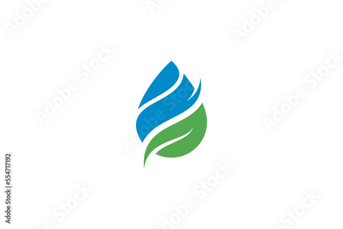 water drop logo with natural leaf in simple design concept