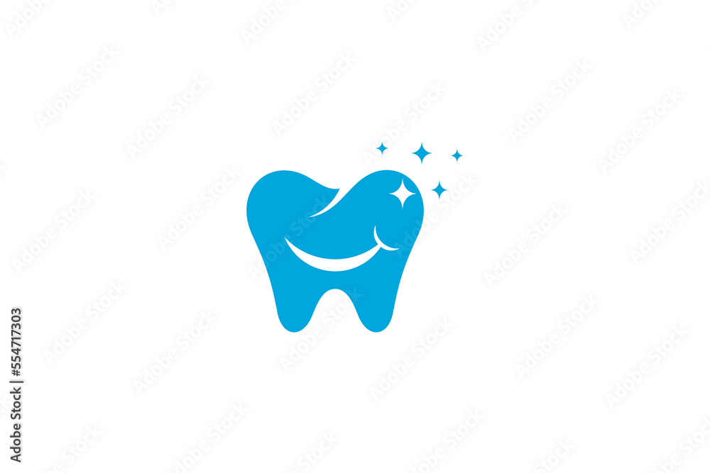 Healthy teeth logo with smile shape in blue color flat design Healthy teeth logo with smile shape in blue color flat design