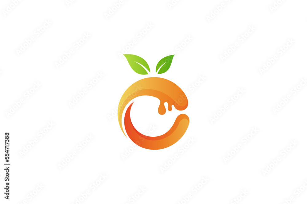 Orange fruit logo with circle shape in orange color gradation Orange fruit logo with circle shape in orange color gradation