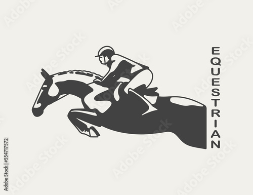 Stylized silhouette of a rider on a horse, equestrian sports, show jumping