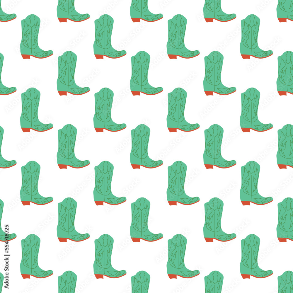 Cowboy boots with ornament seamless pattern. Wild west theme. Hand drawn colored trendy vector illustration on white background Cowboy boots with ornament seamless pattern. Wild west theme. Hand drawn colored trendy vector illustration on white background