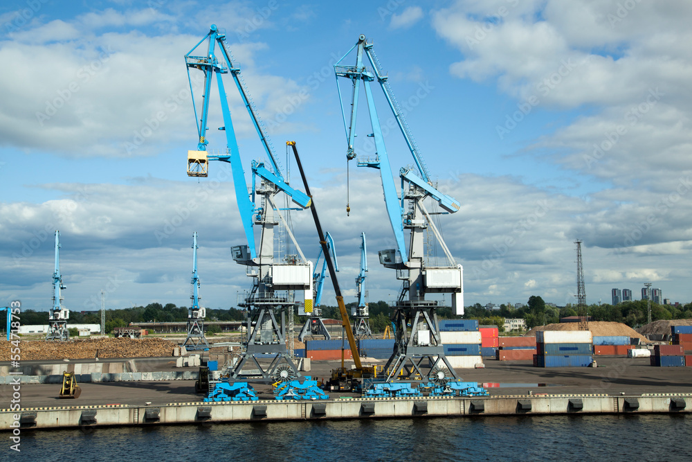Riga Town Port Blue Cranes