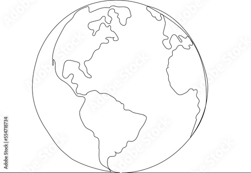 earth sketch continuous line drawing, vector