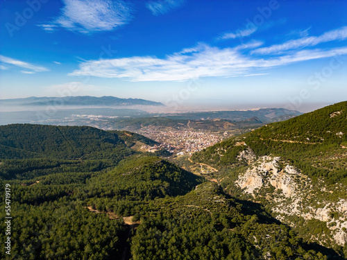 Aerial drone photo of Kaynaklar village in Izmir Turkey.