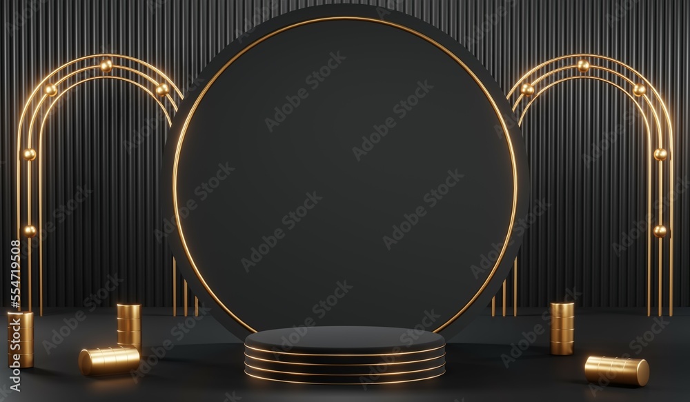 3D rendering of blank product background for cream cosmetics Modern black podium background 3D rendering of blank product background for cream cosmetics Modern black podium background