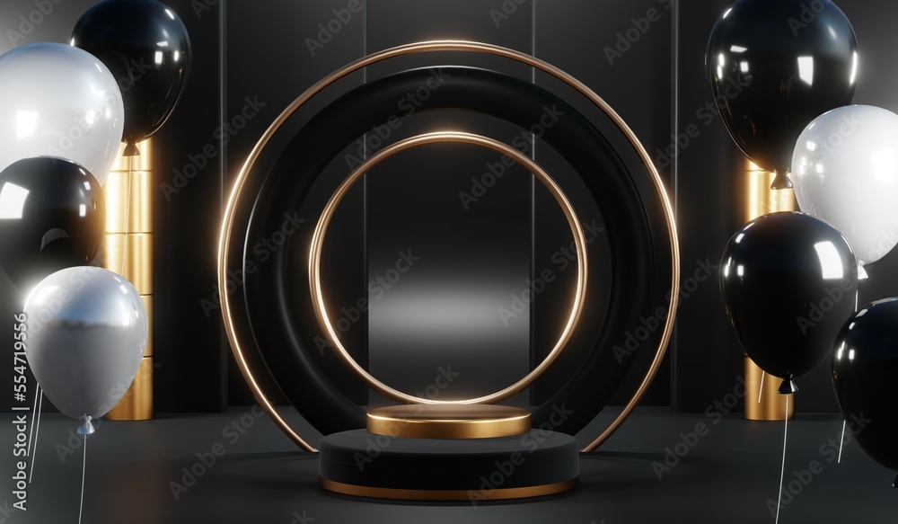 3D rendering of blank product background for cream cosmetics Modern black podium background 3D rendering of blank product background for cream cosmetics Modern black podium background