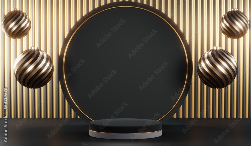 3D rendering of blank product background for cream cosmetics Modern black podium background