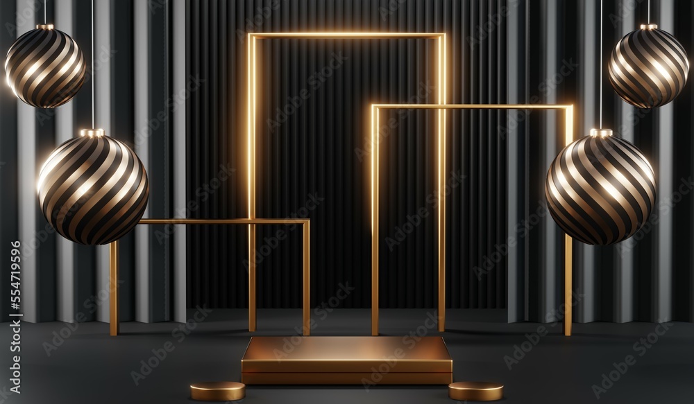 3D rendering of blank product background for cream cosmetics Modern black podium background
