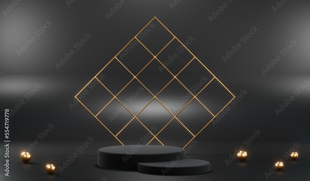 3D rendering of blank product background for cream cosmetics Modern black podium background