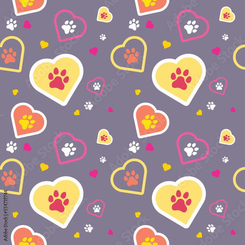 Paw seamless pattern vector doodle abstract dog and cat animal footprint background for fabric, texture and wallpaper illustration