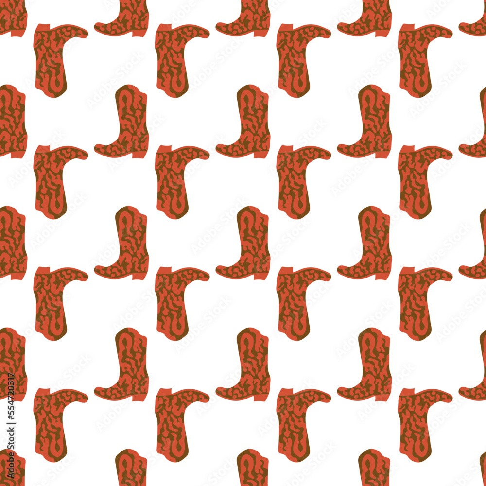 Cowboy boots with ornament seamless pattern. Wild west theme. Hand drawn colored trendy vector illustration on white background Cowboy boots with ornament seamless pattern. Wild west theme. Hand drawn colored trendy vector illustration on white background