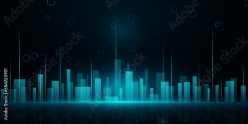 Creative glowing wide digital city background. Future and technology, landing page concept. 3D Rendering.