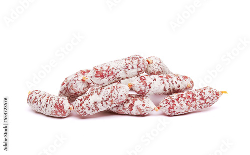 Salami sausages on a white