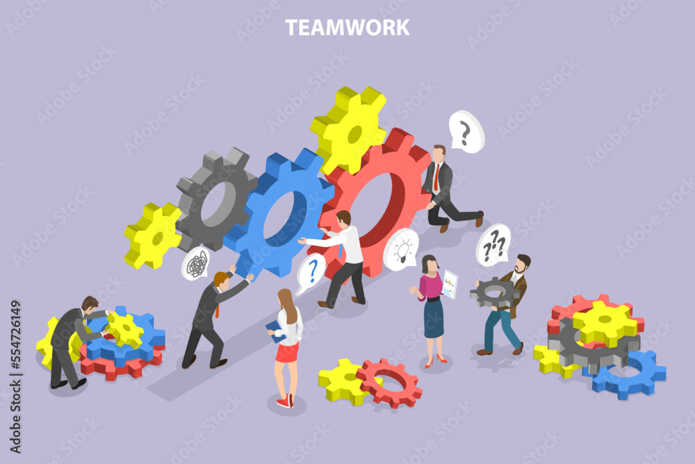 3D Isometric Flat Vector Conceptual Illustration of Teamwork and Collaboration, Work Routine Management 3D Isometric Flat Vector Conceptual Illustration of Teamwork and Collaboration, Work Routine Management