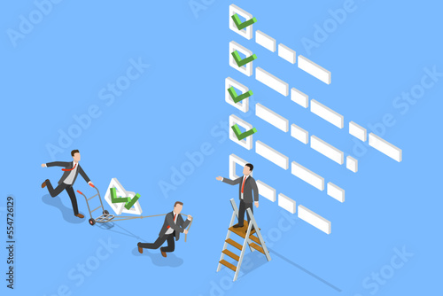 3D Isometric Flat Vector Conceptual Illustration of Checklist for Work Completion, Project Management