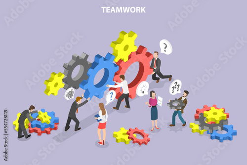 3D Isometric Flat Vector Conceptual Illustration of Teamwork and Collaboration, Work Routine Management