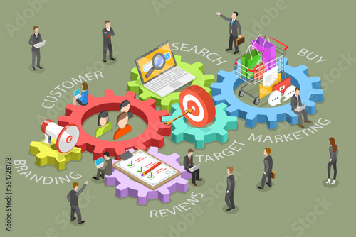 3D Isometric Flat Vector Conceptual Illustration of Customer Journey, Buyers Experience, Client Buying Decision