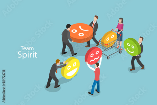 3D Isometric Flat Vector Conceptual Illustration of Team Spirit, Teamwork and Cooperation