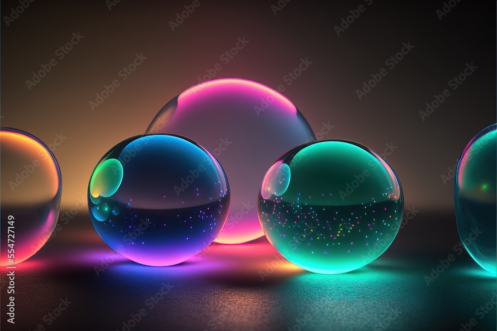 a group of balls with different colors on them and a black background ...