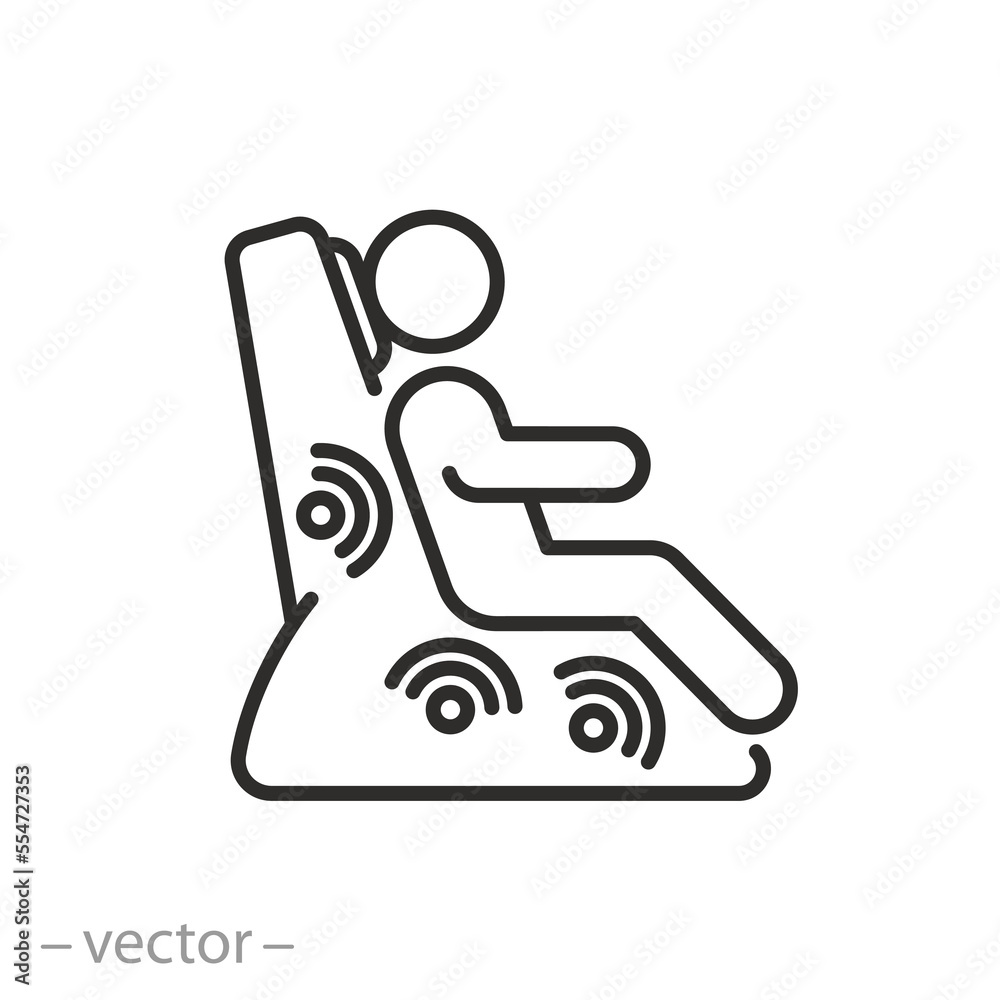 massage chair icon, electrical masseur, treatment muscles back and legs,  thin line symbol on white background - editable stroke vector illustration  Stock Vector | Adobe Stock