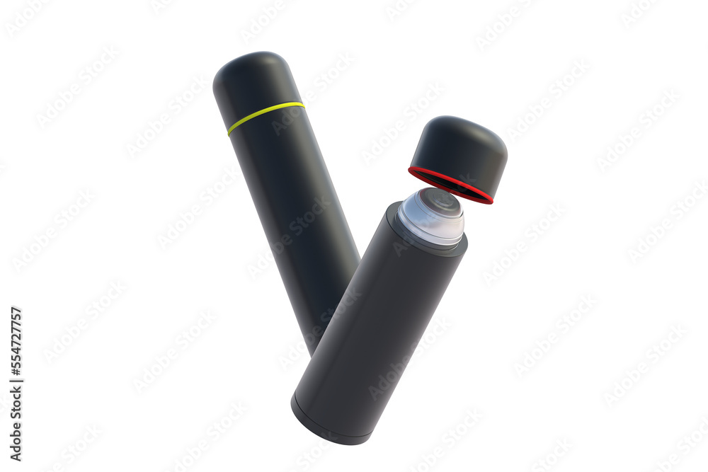Fototapeta premium Modern thermoses isolated on white background. 3d rendering